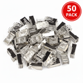 AXYON Cat6 shielded FTP RJ45 pass-through connectors 50 pack showing bulk quantity of metallic shielded connectors with gold-plated contacts