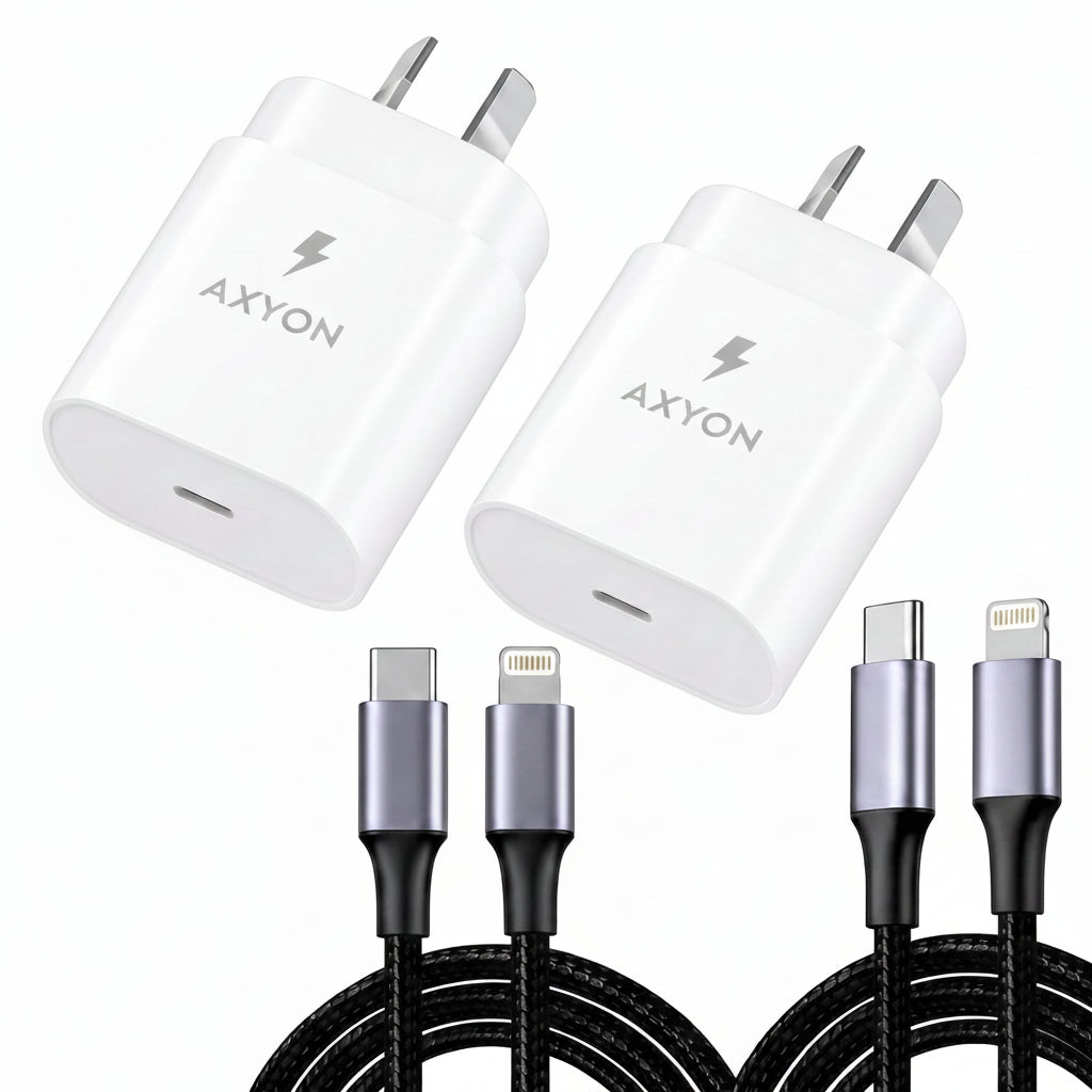 2-Pack AXYON 30W Fast Charger and 2-Pack 27W USB-C to Lightning 1m Cable 4-in-1 Combo