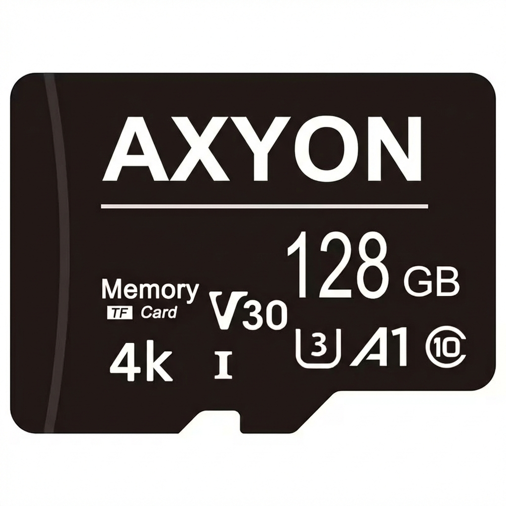 AXYON 128GB memory card on a white background
