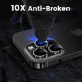 Phone case with '10X Anti-Broken' text and a stone pressing down on it.