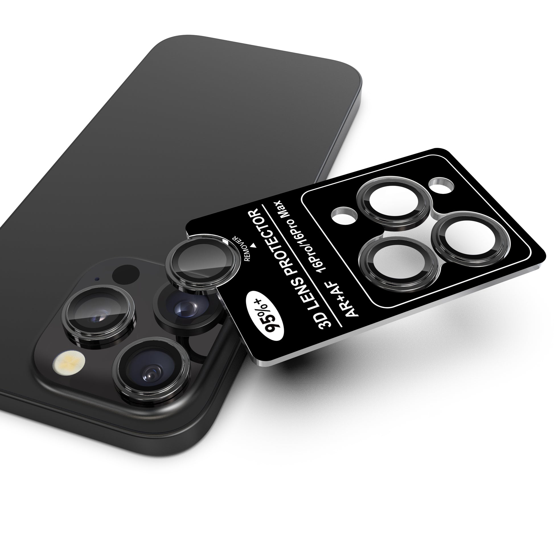 Phone case with camera lens protector on a white background
