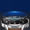 Smartwatch with a transparent screen protector on a dark background