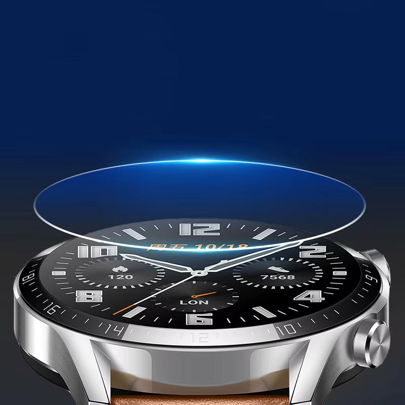 Smartwatch with a transparent screen protector on a dark background