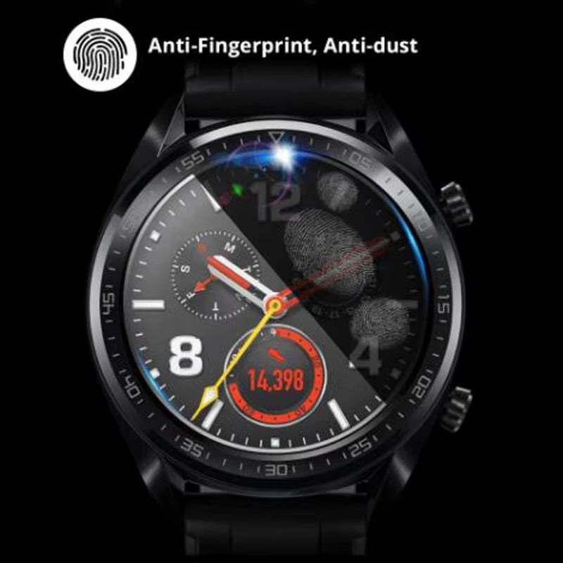 Smartwatch with anti-fingerprint and anti-dust features on a black background