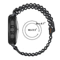 Black braided watch strap with measurement details on a white background