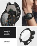 Smartwatch with protective case, worn on wrist, and close-up of watch face with 'Miimall' branding.