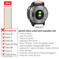 Fenix 6S watch with QuickFit 20mm band compatibility chart on a white background