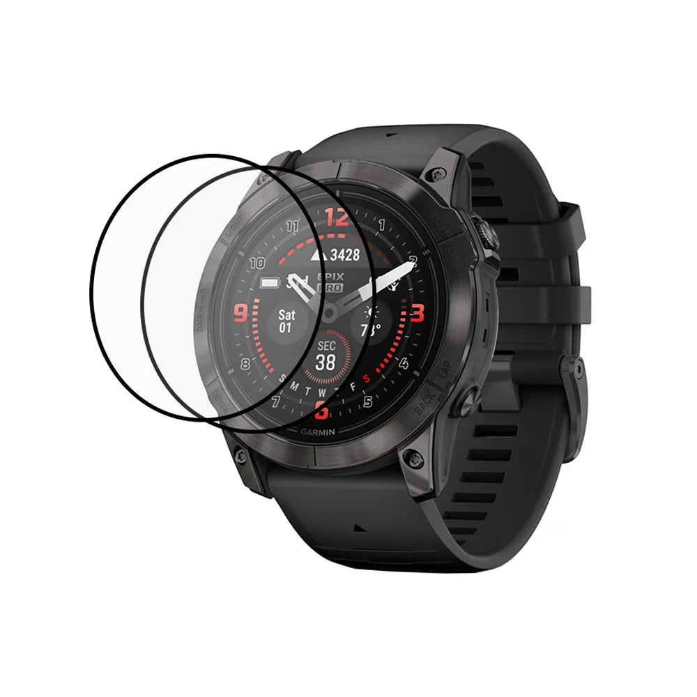 Garmin Fenix 8 smartwatches with AXYON® PMMA 3D Soft Film Screen Protector applied