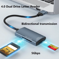 4.0 Dual Drive Letter Reader with bidirectional transmission and 5Gbps speed on a light gray background.