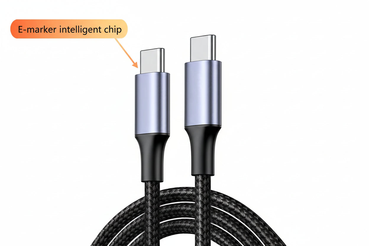 AXYON USB-C cable featuring E-marker intelligent chip technology for safe and efficient power delivery