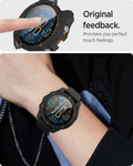 Smartwatch on a wrist with text about touch feedback