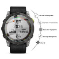Smartwatch with a black strap on a white background, featuring Garmin branding.