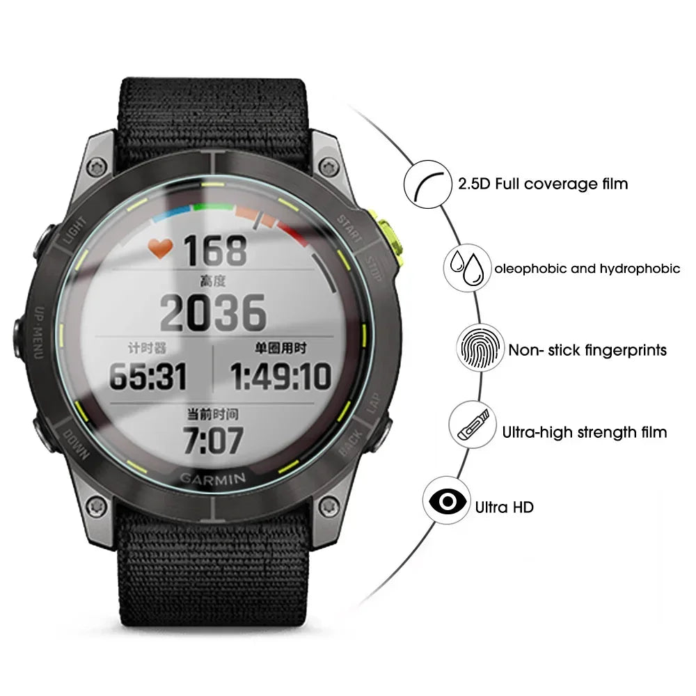 Smartwatch with a black strap on a white background, featuring Garmin branding.