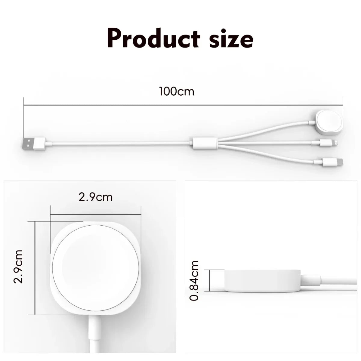 Measurement chart of a cable and its components on a white background