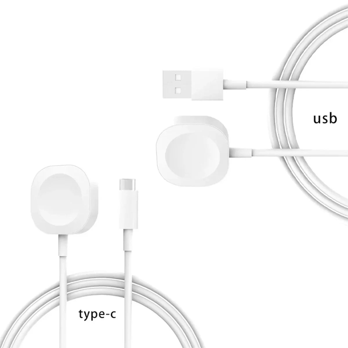 White USB and Type-C cables on a white background