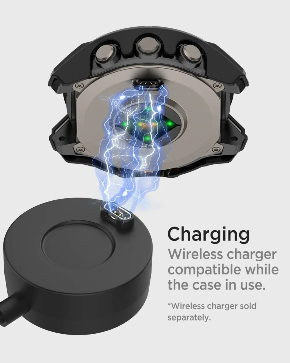 Wireless charger with lightning effect on a gray background