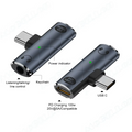 Two USB-C adapters with labeled features on a white background