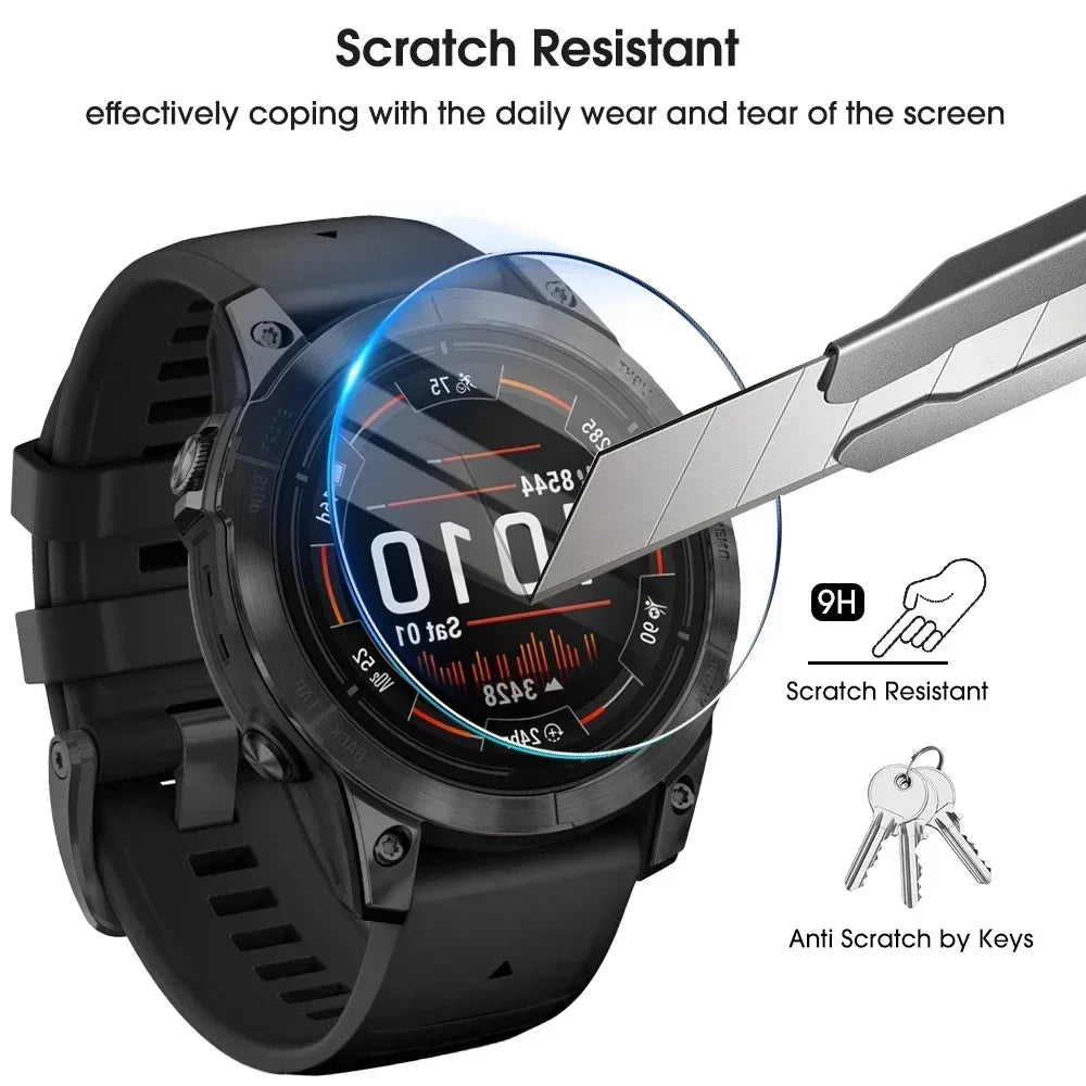 Smartwatch with a screen protector being applied, highlighting scratch resistance.