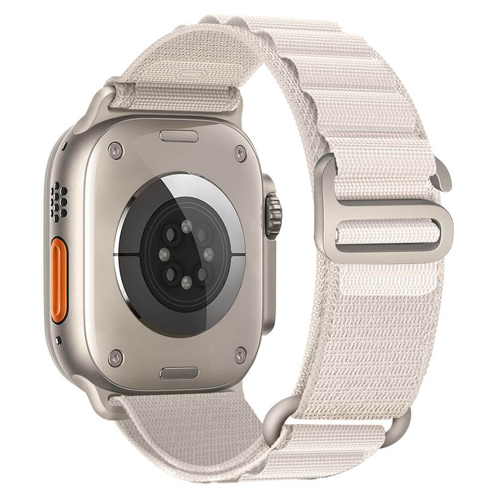 Starlight Alpine Loop‑Style Band (Silver Buckle) – Breathable woven nylon strap with secure G‑hook for Apple Watch.