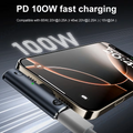 Smartphone with a charging cable on a dark background, highlighting 100W fast charging capability.