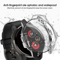 AXYON® Garmin Venu 3 tempered glass and PC bumper case demonstrating anti-fingerprint and waterproof features with water droplets on the watch screen