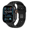 Smartwatch with a black perforated band on a white background