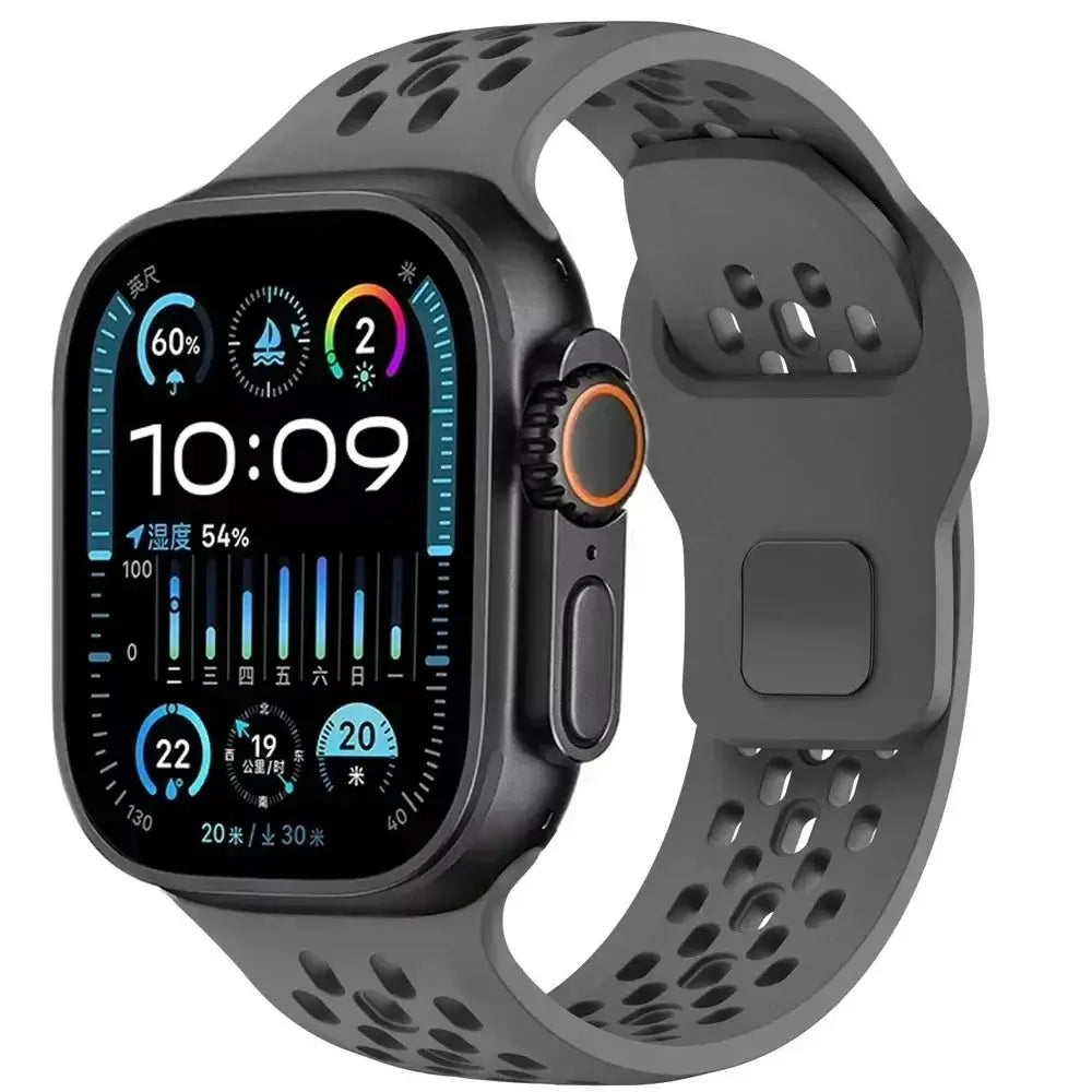 Smartwatch with a gray perforated band on a white background