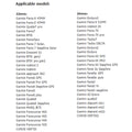 List of Garmin GPS devices with model names on a white background