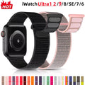 Smartwatch with two different black and pink woven bands on a white background, with color swatches below.