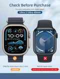 Two smartwatches displayed side by side with compatibility information on a blue gradient background.