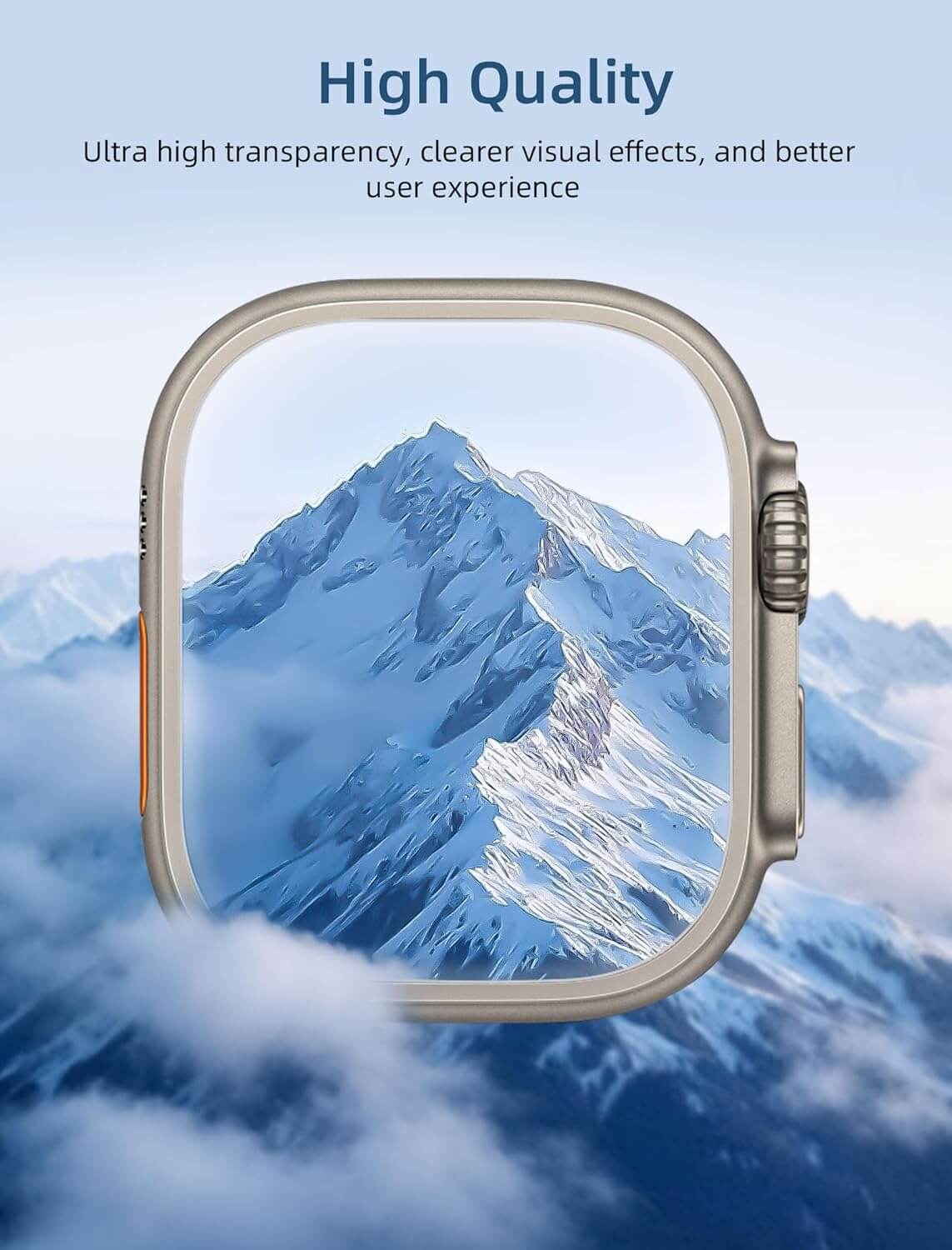 Metallic frame over a mountainous landscape with 'High Quality' text above.