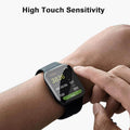 Smartwatch on a wrist with high touch sensitivity highlighted