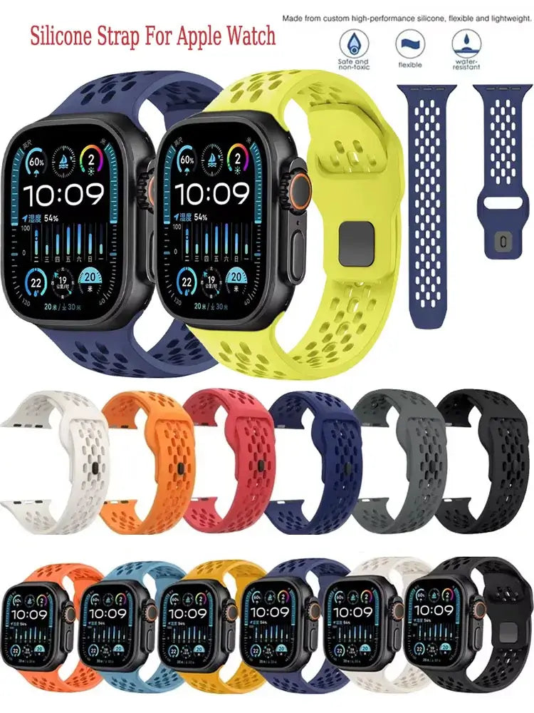 Smartwatch with orange band and additional bands displayed below on a white background