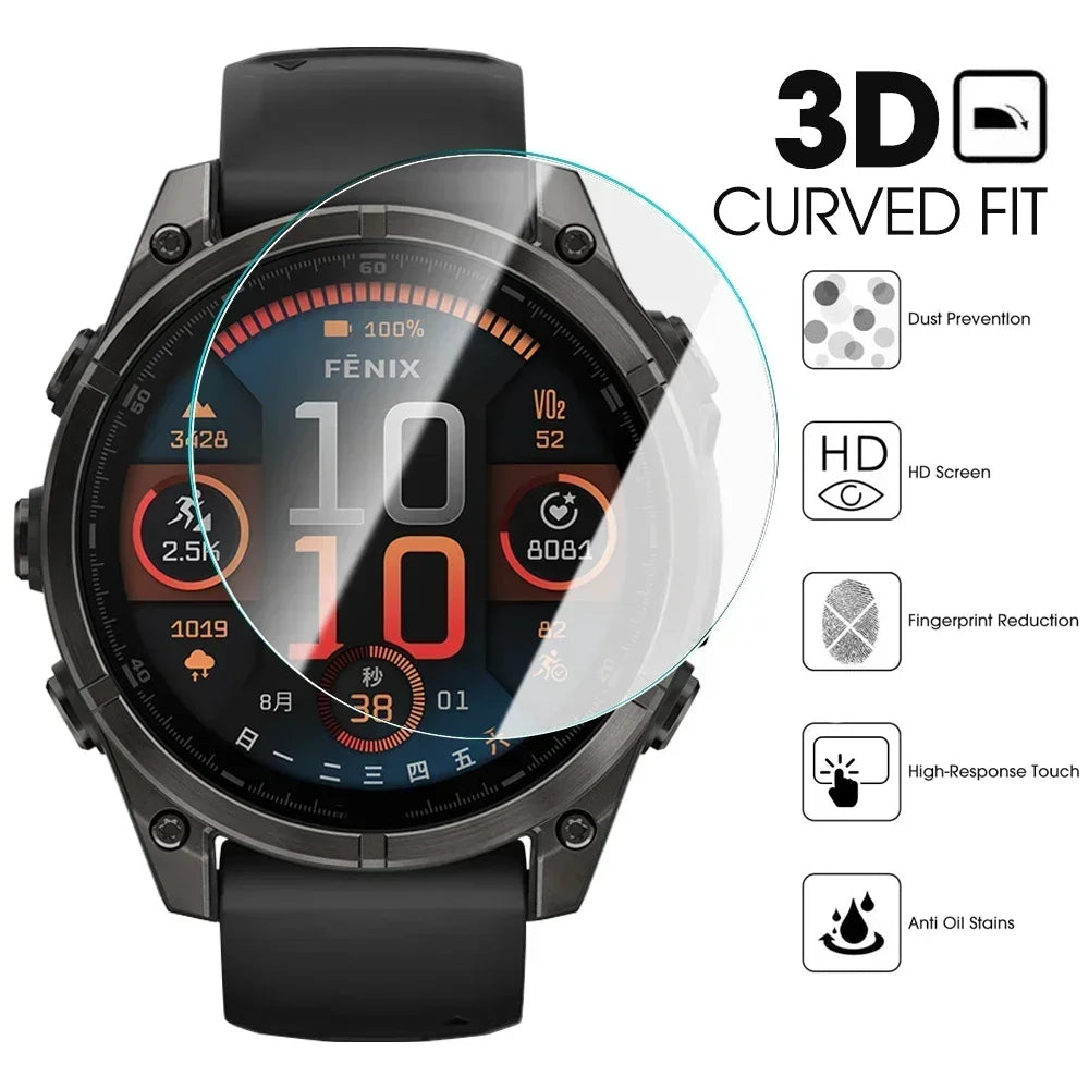 Crystal clear HD tempered glass screen protector for Garmin Fenix 8 AMOLED with full touch sensitivity