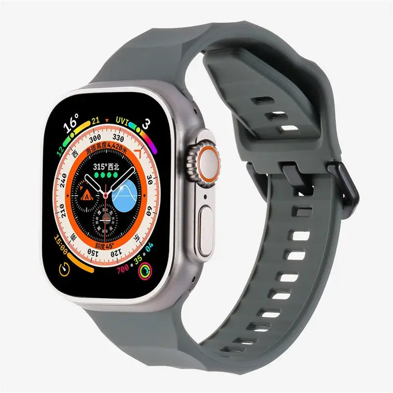 AXYON Wave silicone sport band in dark grey for Apple Watch 38mm - 49mm – rugged, breathable, and secure.