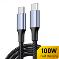 AXYON 100W USB-C to USB-C Fast Charging Cable with braided design and yellow 100W fast charging label