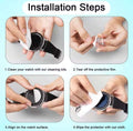 Step-by-step guide on how to install a 9h glass screen protector with images of hands performing each step.-AXYON