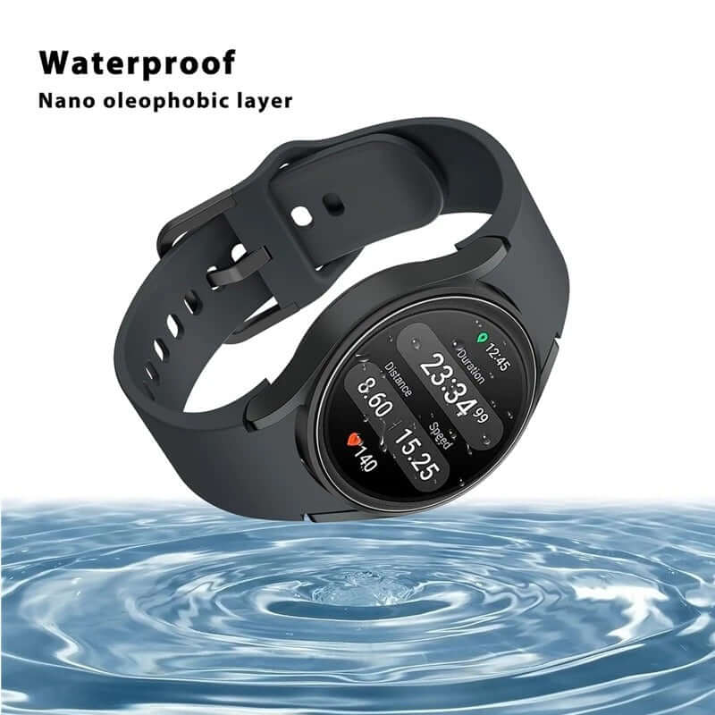Black smartwatch with waterproof case feature on a white background-AXYON