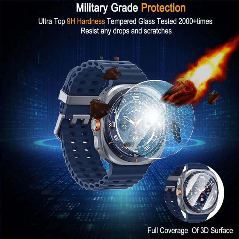 Watch withtempered glass screen protector against impacts and flames, on a dark background-AXYON Picture