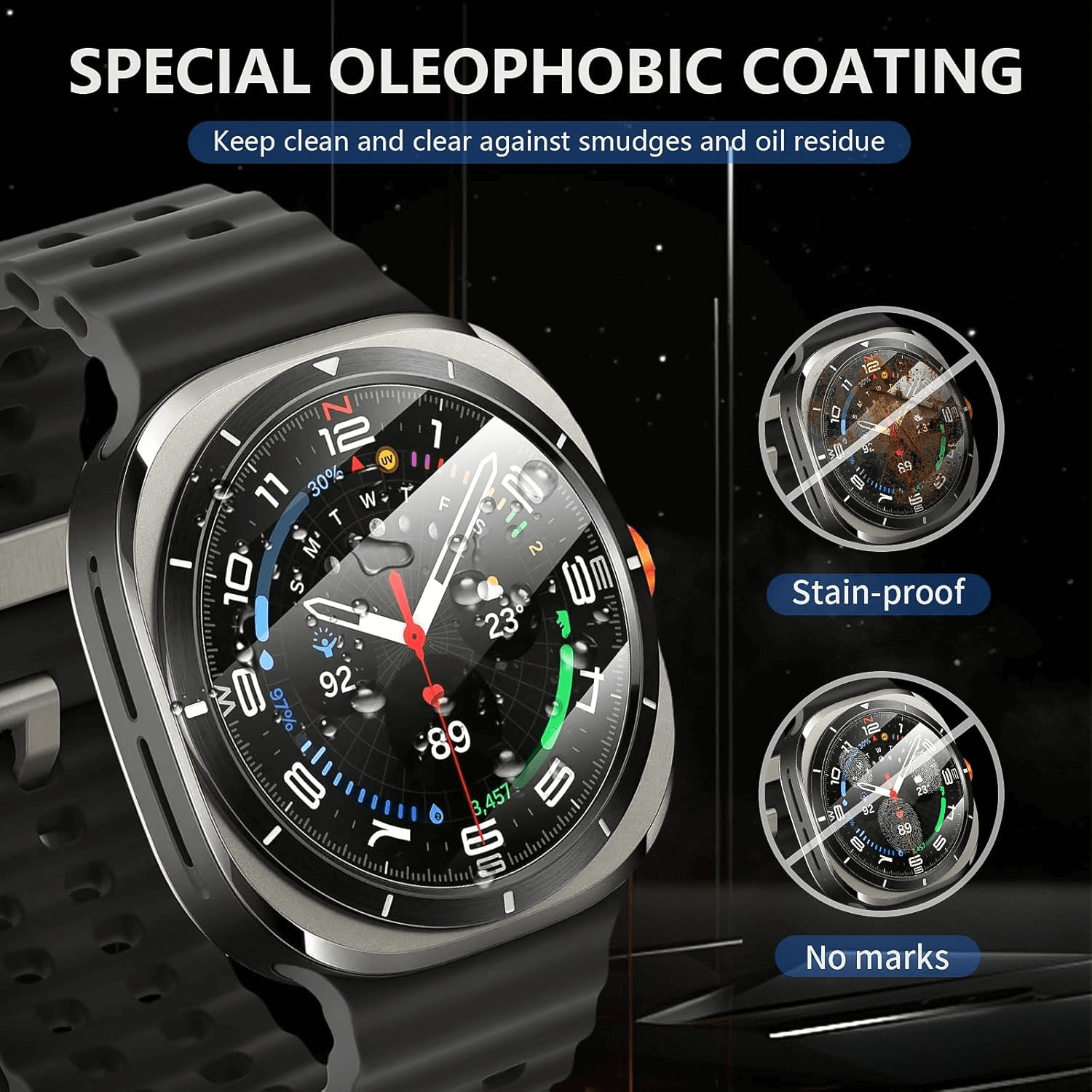 Smartwatch with oleophobic coating features on a dark background-AXYON Poster