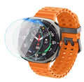 Smartwatch with an orange band and tempered glass screen protector on a white background-AXYON