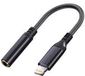 AXYON black Lightning to 3.5mm headphone adapter with braided nylon cable and gold-plated connectors for iPhone 14 13 12 11
