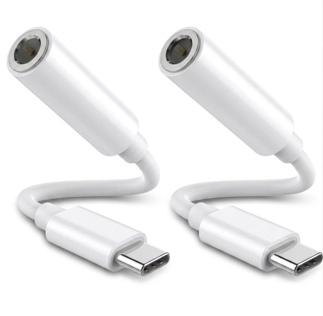 Two white USB-C adapters on a white background