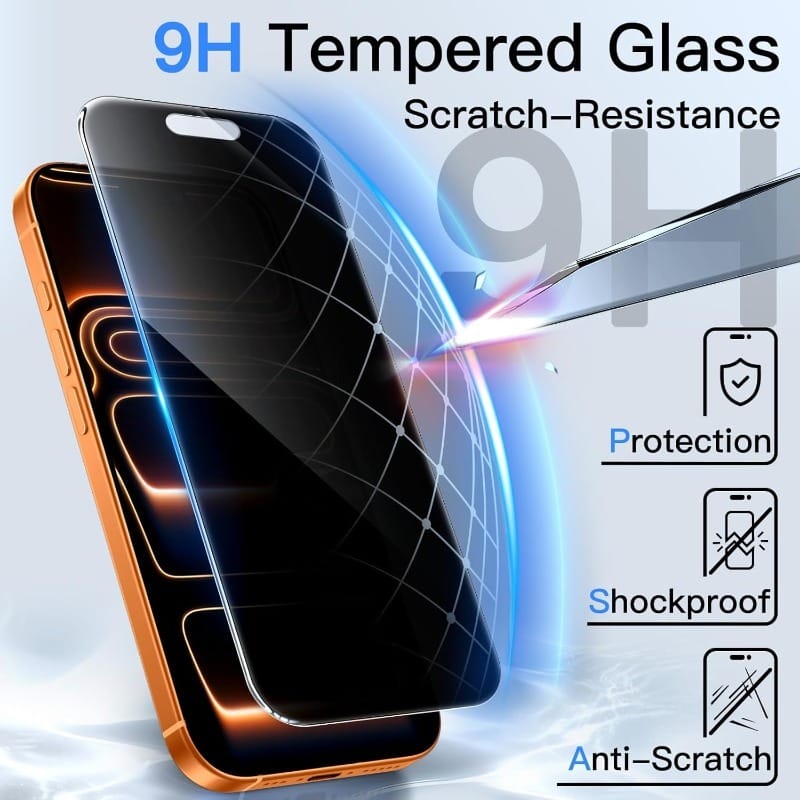 AXYON® EZ-Box 9H Anti-Spy Privacy Tempered Glass – Scratch-Resistant, Shockproof & Anti-Fingerprint for iPhone 17 Pro Max

