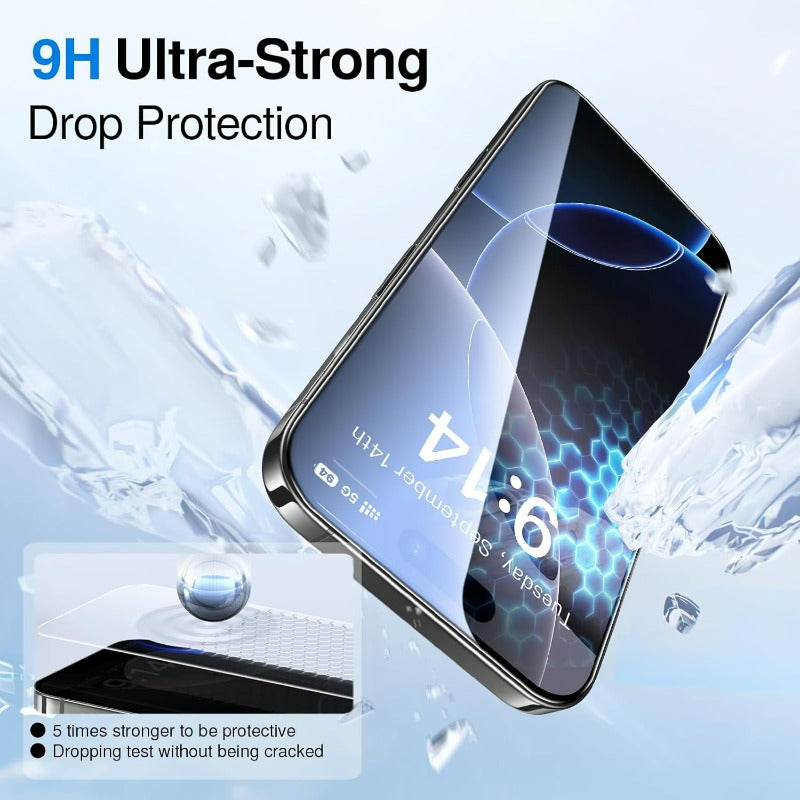 AXYON® EZ-Box Privacy Tempered Glass – 9H Ultra-Strong Drop Protection, 5X Stronger, Drop-Tested Without Cracking
