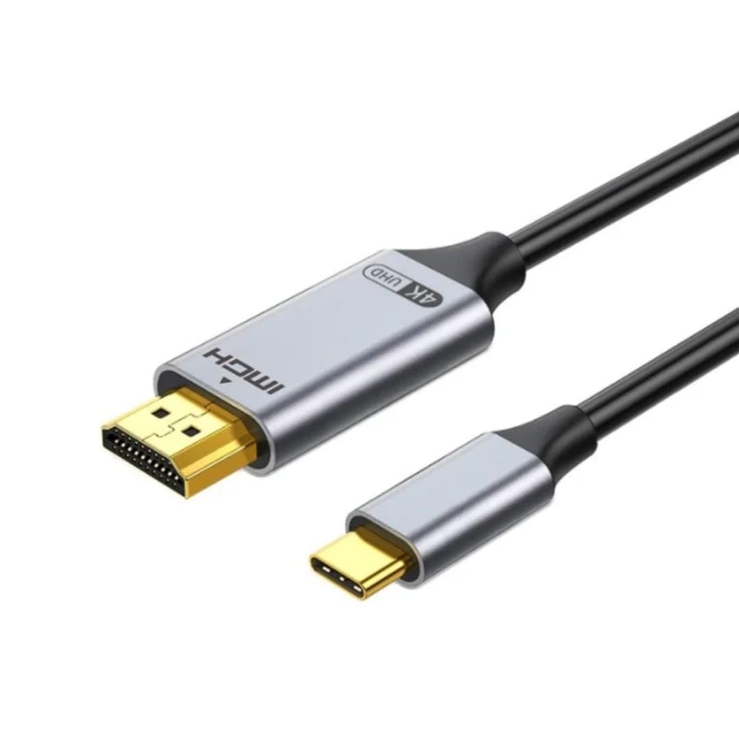 USB-C to HDMI cable with gold connectors, 4K support, designed for high-resolution video transmission.