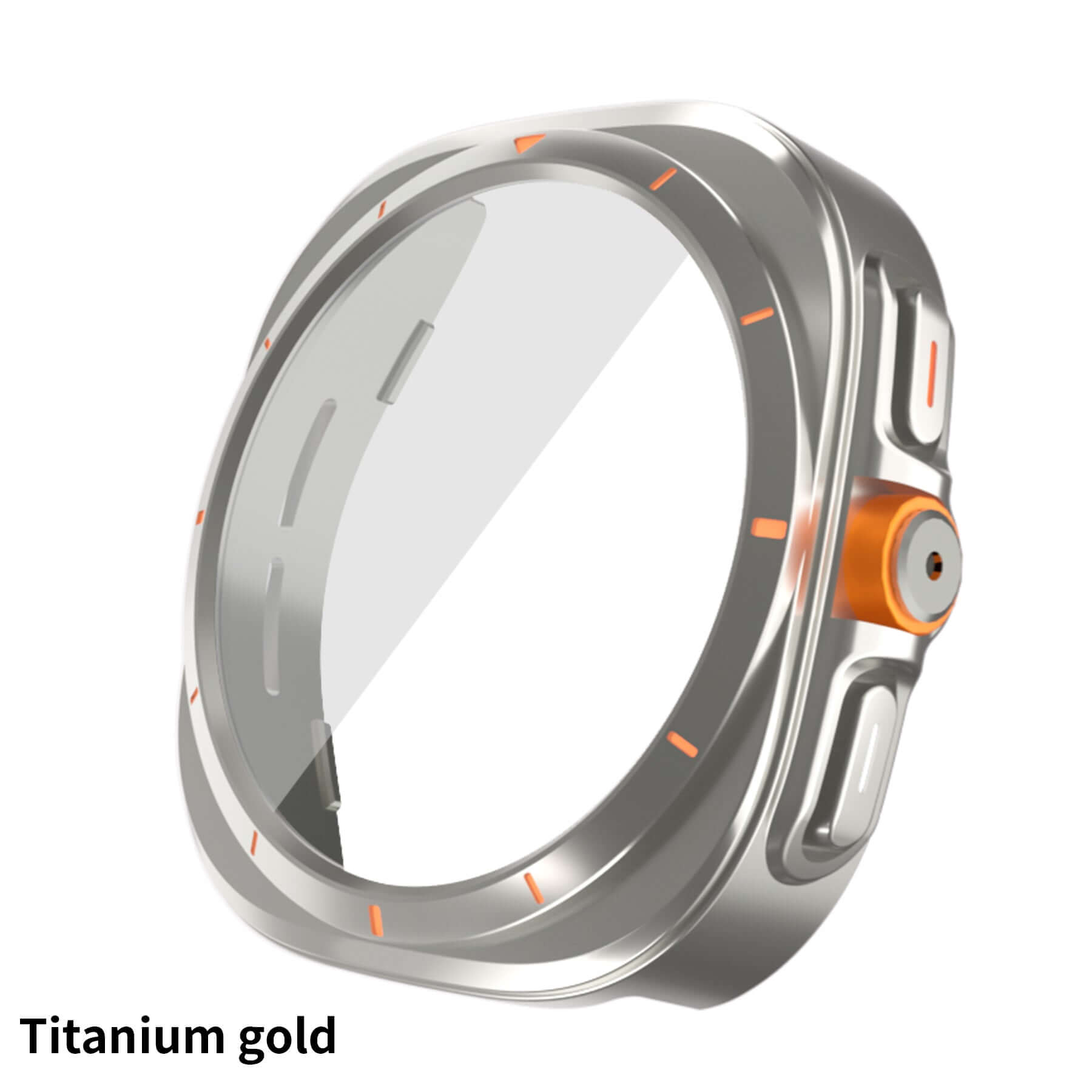 Titanium gold ring with orange accents on a white background