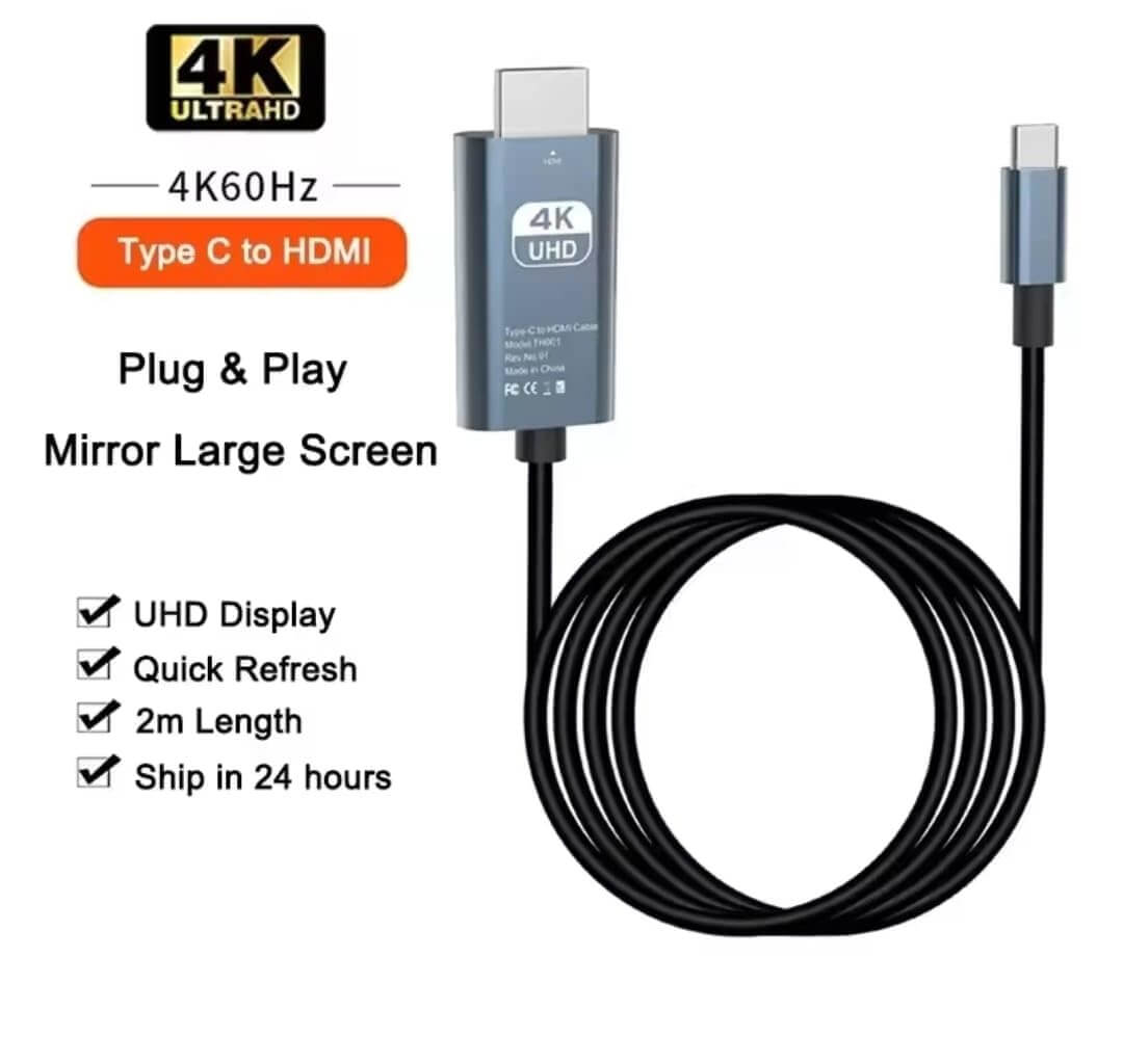 4K@60Hz USB C Type C to HDMI Cable 2M Adapter | AXYON plug 