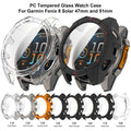PC Tempered Glass Watch Case for Garmin Fenix 8 Solar 47mm and 51mm with color options displayed.