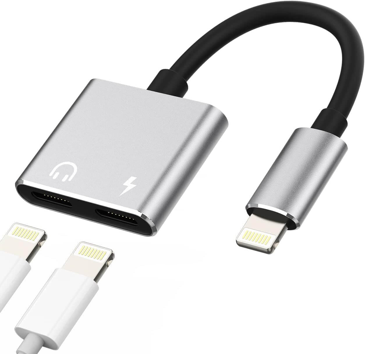 iOS Lightning Charger Audio Adapter Dual-Port 2-in-1 | AXYON Black